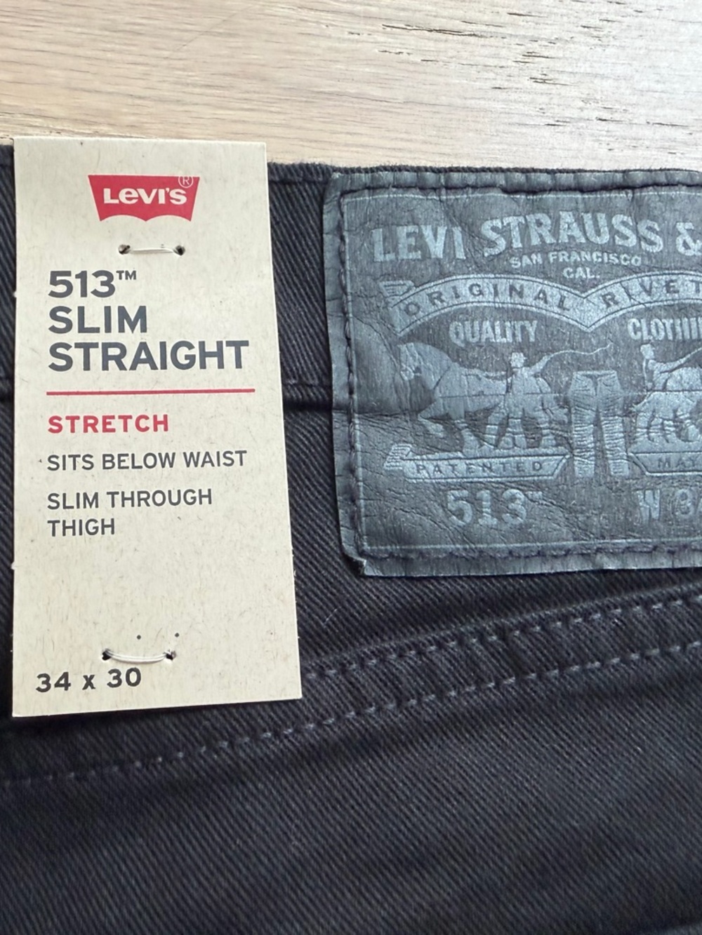 Levi’s 513 Slim Straight Jeans Men’s 34x30 Black Stretch Denim NWT - Picture 6 of 7